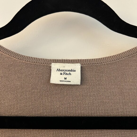 Abercrombie & Fitch Notch Neck Zip Up Slim Ribbed Stretchy Top Tan Beige Size M - Picture 6 of 8